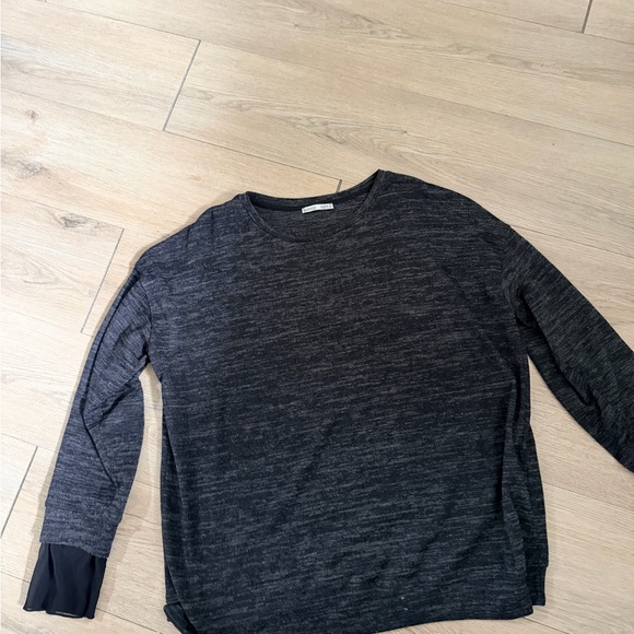 Zara Charcoal Black Long-Sleeve Pullover with Sheer Bishop Sleeves - Picture 2 of 4